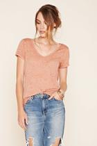 Love21 Women's  Salmon Contemporary V-neck Burnout Tee