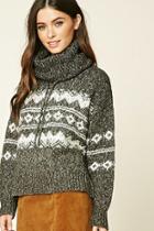 Forever21 Women's  Charcoal & Cream Zigzag Cowl-neck Sweater