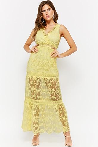 Forever21 Sheer Mesh Floral Embroidered Surplice Maxi Dress