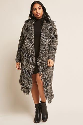 Forever21 Plus Size Marled Open-front Fringe Cardigan