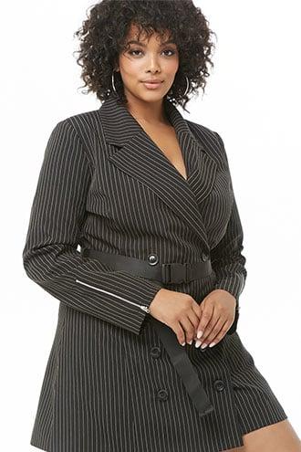 Forever21 Plus Size Pinstriped Longline Jacket