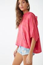 Forever21 Linen-blend Striped Hooded Top