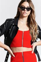 Forever21 Ribbed Zipper-front Crop Top
