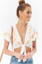 Forever21 Embroidered Tie-front Crop Top