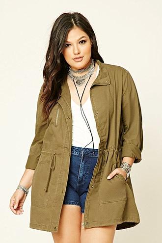 Forever21 Plus Women's  Dark Olive Plus Size Drawstring Jacket