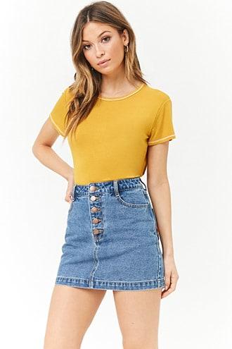 Forever21 Embroidered Rainbow Denim Mini Skirt