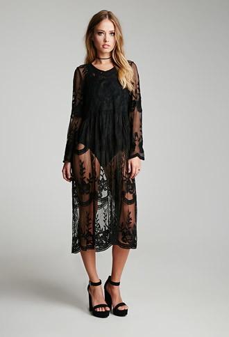 Forever21 Lovecat Semi-sheer Embroidered Mesh Dress
