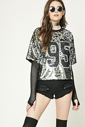 Forever21 Sequined 95 Graphic Top