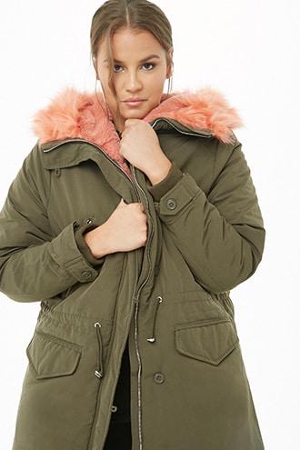 Forever21 Plus Size Dex Faux Fur-lined Hooded Jacket