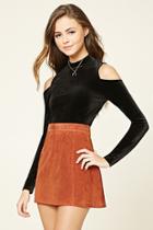 Forever21 Women's  Velour Open-shoulder Top