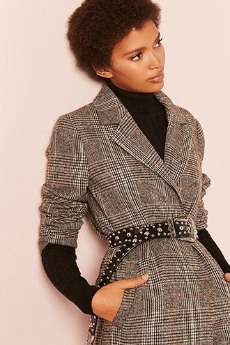 Forever21 Glen Plaid Wool-blend Longline Coat