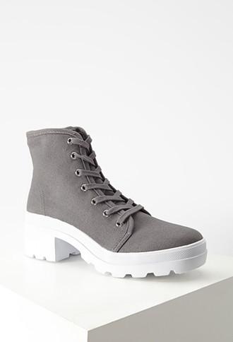 Forever21 Women's  Canvas Lug Platform Boots (grey/white)