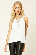 Forever21 Women's  Ivory Zipper Front Boxy Top
