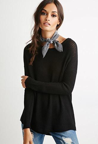 Forever21 Women's Cutout-back Textured Sweater (black)