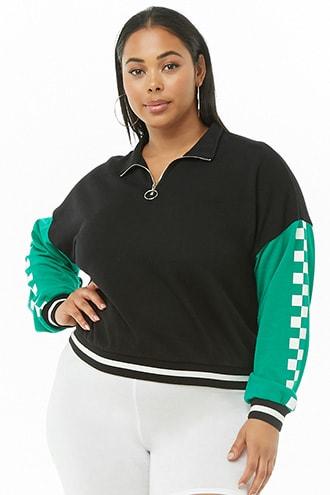 Forever21 Plus Size French Terry Checkered-sleeve Top