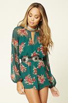 Forever21 Women's  Floral Print Keyhole Romper