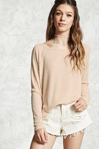 Forever21 Dolphin-hem Waffle-knit Top