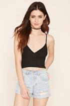 Forever21 Women's  Ribbed Surplice Cropped Cami