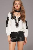 Forever21 Women's  Silk Lace-up Floral Lace Top
