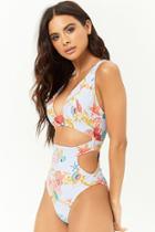 Forever21 Ocean Scarf Print Cutout One-piece Swimsuit