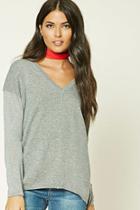 Love21 Women's  Heather Grey Contemporary V-neck Sweater