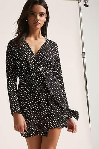 Forever21 Chiffon Polka Dot Wrap Mini Dress