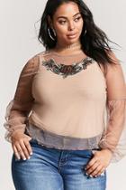 Forever21 Plus Size Mesh Puff-sleeve Top