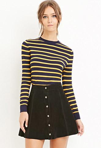 Forever21 Women's  Classic Striped Sweater (navy/yellow)