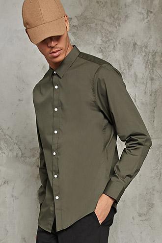 21 Men Men's  Green Slim-fit Dress Shirt