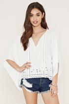 Forever21 Women's  White Floral Eyelet-embroidered Top