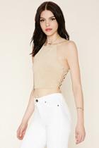 Forever21 Women's  Lace-up Faux Suede Crop Top