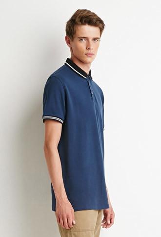 21 Men Striped-trim Polo