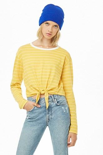 Forever21 Pinstriped Tie-front Top