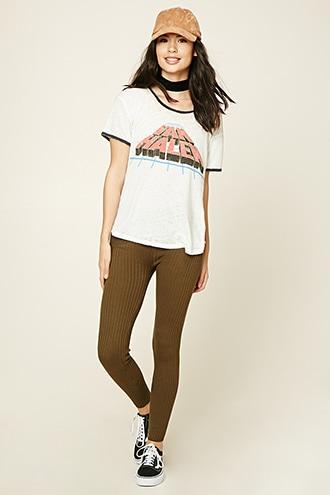 Forever21 Women's Olive Ribbed Sweater Knit Leggings
