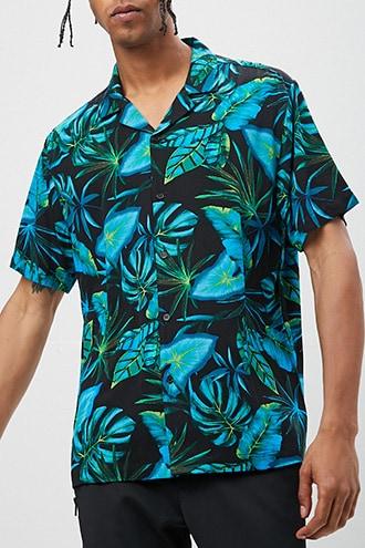 Forever21 Leaf Print Classic Fit Shirt