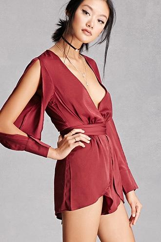 Forever21 Women's  Tiger Mist Satin Romper