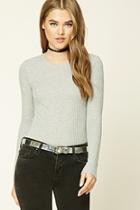 Forever21 Women's  Grey Waffle Knit Crew Neck Top