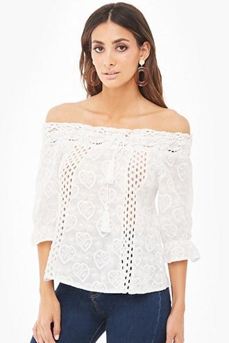 Forever21 Off-the-shoulder Embroidered Top