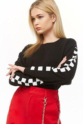 Forever21 Checkered-sleeve Tee