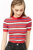 Forever21 Multicolor Striped Perforated Top