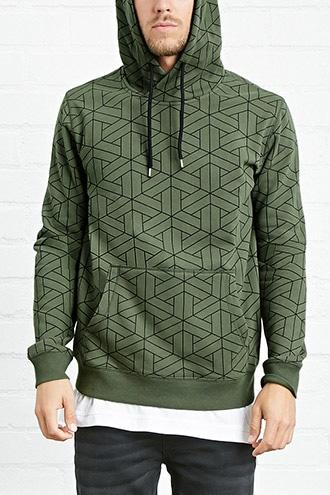 21 Men Men's  Olive & Black Geo Print Hoodie
