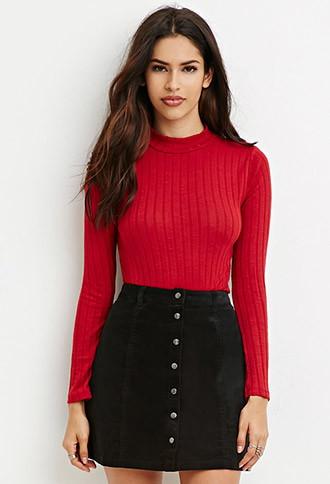 Forever21 Women's  Mock Neck Marled Top
