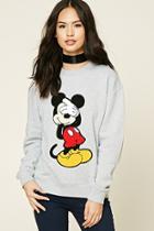 Forever21 Women's  Heather Grey & Black Mickey Mouse Graphic Sweatshirt
