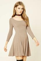 Forever21 Women's  Taupe Stretch-knit Skater Dress
