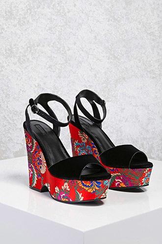 Forever21 Platform Floral Satin Heels