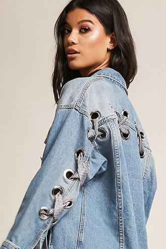 Forever21 Crisscross Gingham Denim Jacket