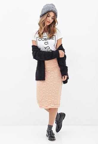 Forever21 Floral Lace Midi Skirt