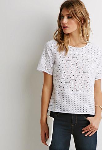 Love 21 Eyelet Crochet Top White X-small