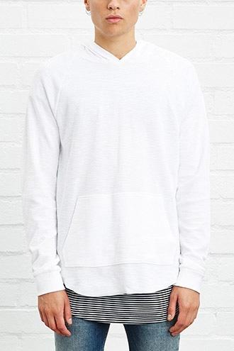 21 Men Men's  Cream Ribbed Slub Knit Hoodie