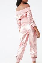 Forever21 Metallic Off-the-shoulder Crop Top & Jogger Set